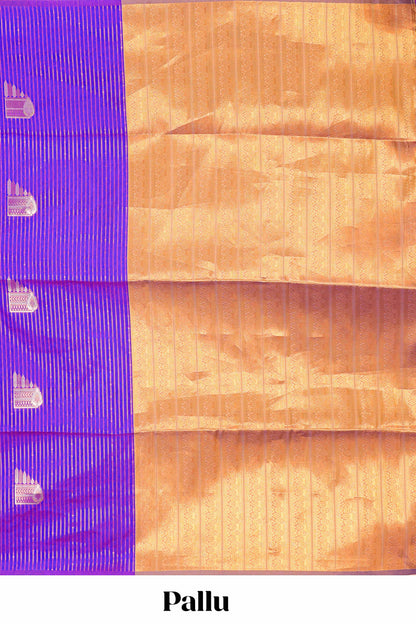 Violet Semi Soft Silk Saree Body All Over Vaira Oosi Zari Pattern With Gold Zari Butti and Borderless Grand Zari Rich Pallu