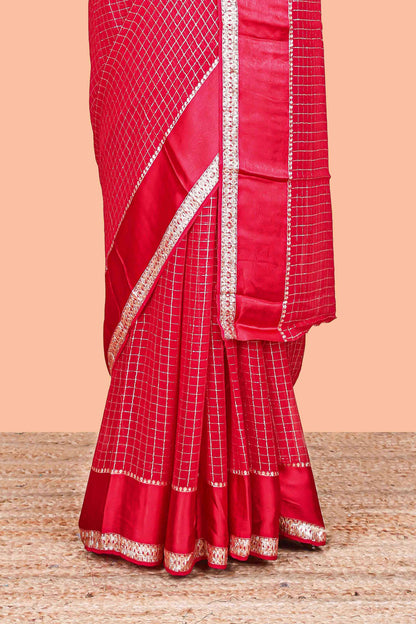 Rani Pink Georgette Sarees All Over Zari Check With Satin Border