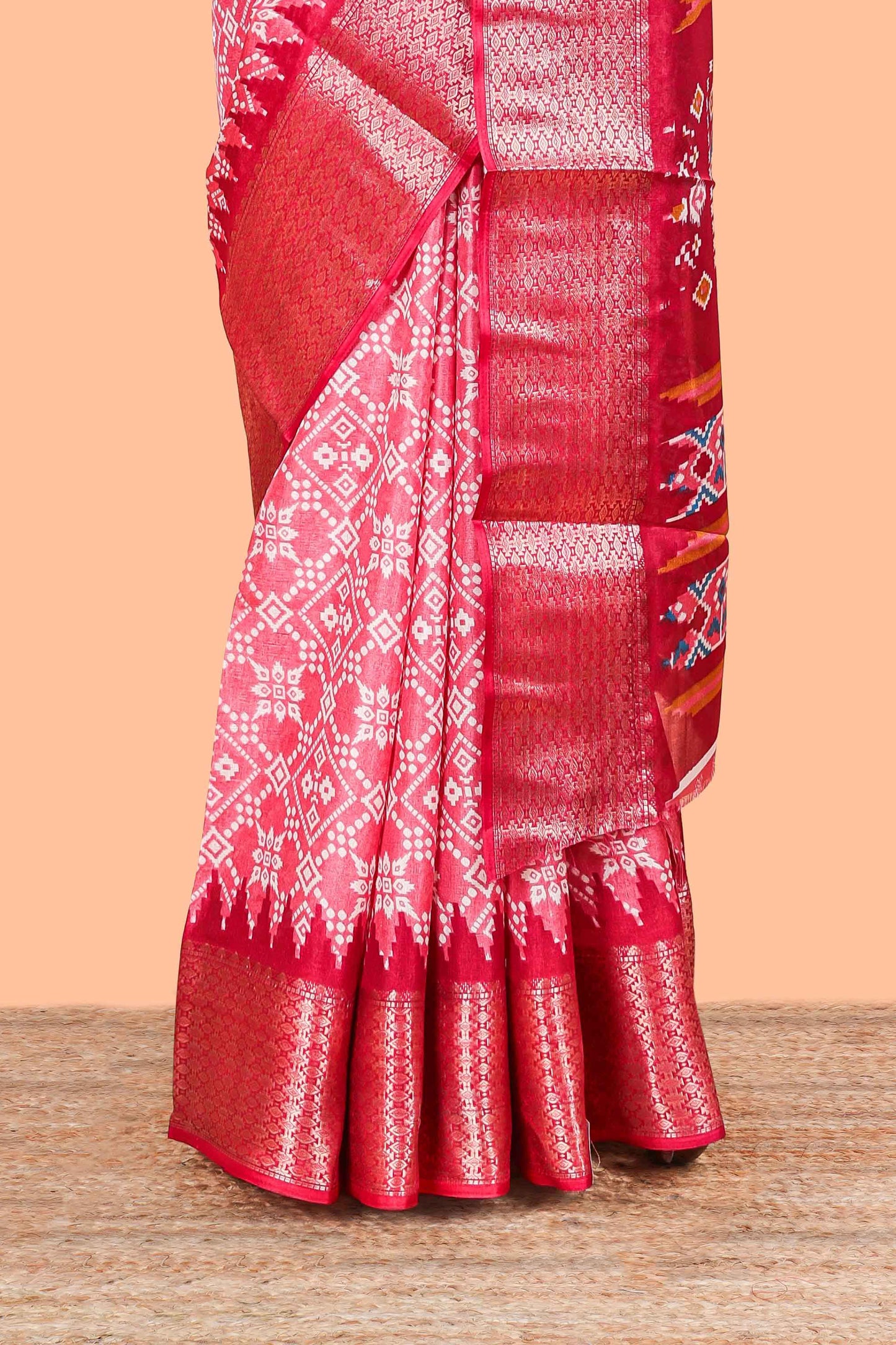 Pink Semi Dola Silk Body Bandhini Style With Jacquard Border
