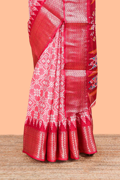 Pink Semi Dola Silk Body Bandhini Style With Jacquard Border