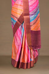 Semi Tussar Saree Multi Color Strips Across The Body With Contrast Pallu