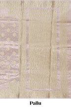 Beige motifs design art tissue saree with contrast border and crush design blouse