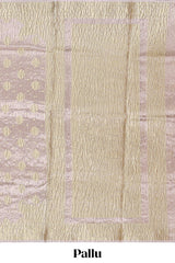 Beige motifs design art tissue saree with contrast border and crush design blouse