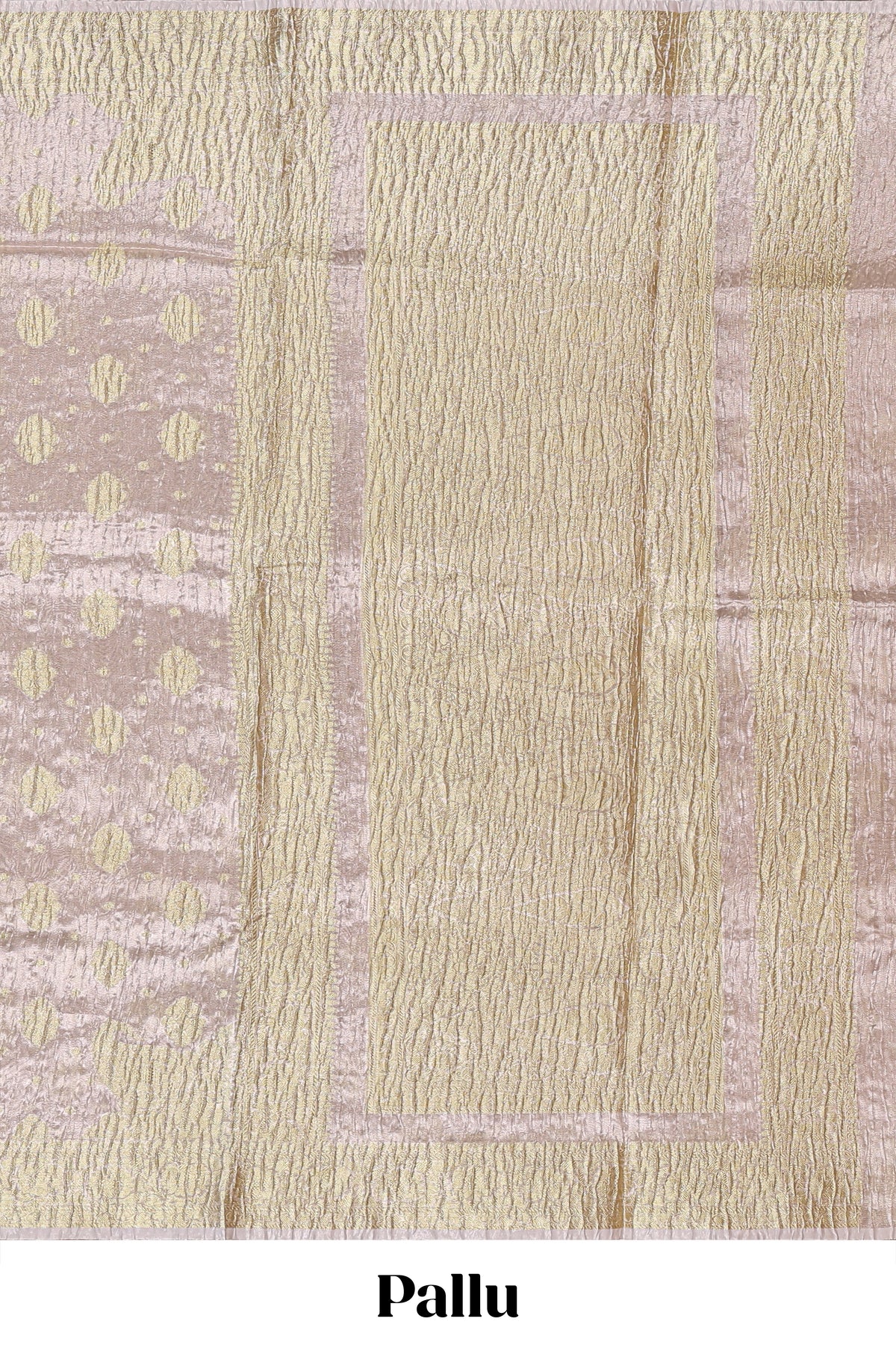 Beige motifs design art tissue saree with contrast border and crush design blouse