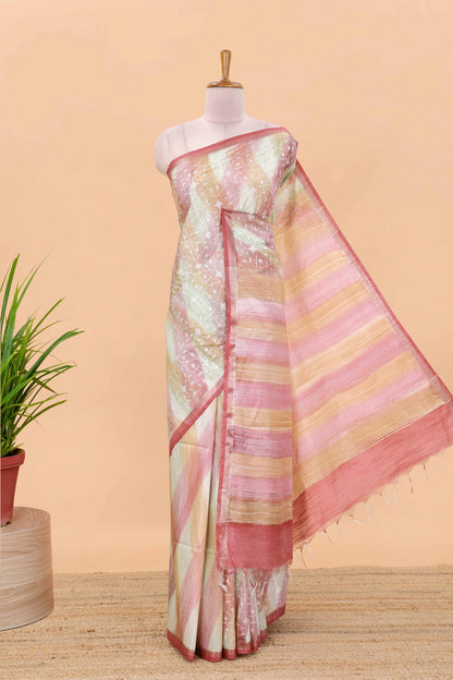 Multi color stripes chikankari cotton saree with thread work and self pallu