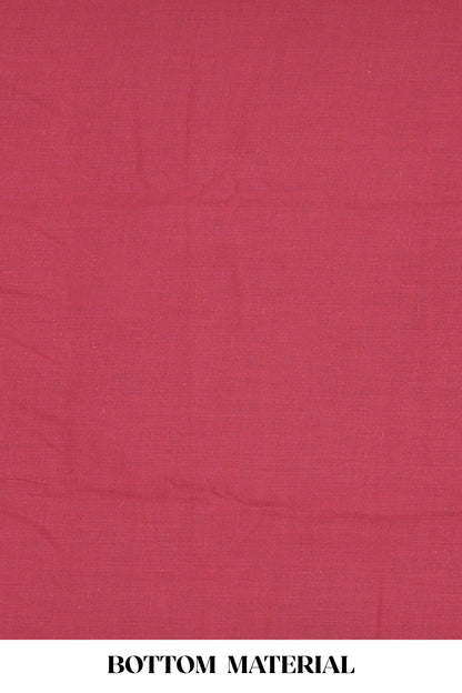 Red embroidered cotton silk chudidhar material with sequin thread work and contrast dupatta