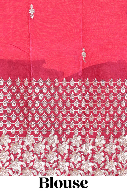 Blue designer georgette space silk saree with heavy stone & beads work, short pallu & contrast sequin embroidered blouse