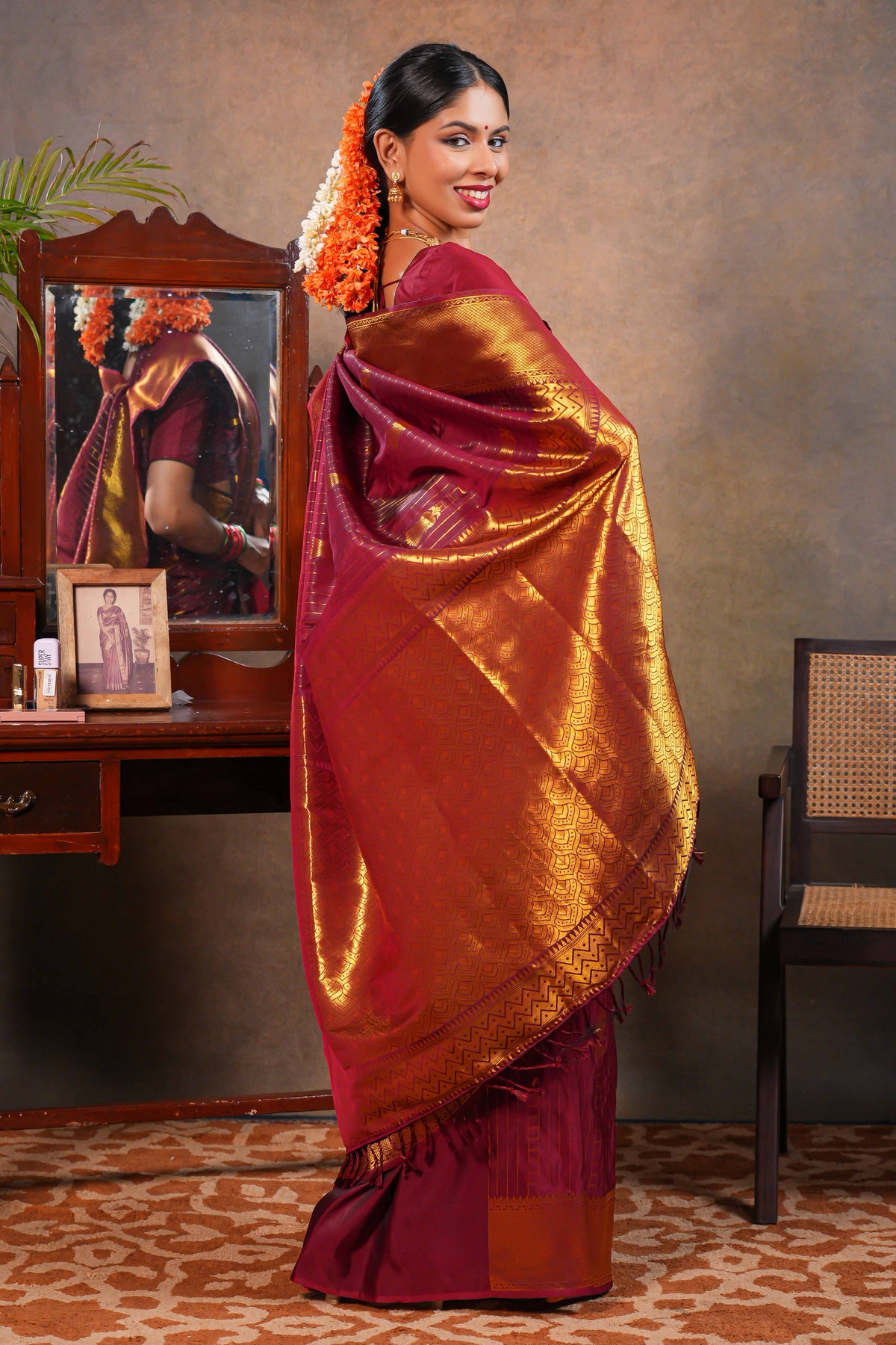 Red Maroon Semi soft Silk Saree Gold Zari Lines and Peacock Buttas  with  Zari Border and Matching Blouse