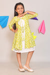 Girls Lime Green Geometric Print 2-Piece Shrug Dress Set