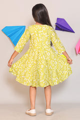 Girls Lime Green Geometric Print 2-Piece Shrug Dress Set