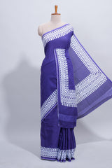 Violet plain mul mul cotton saree with self border and matching blouse