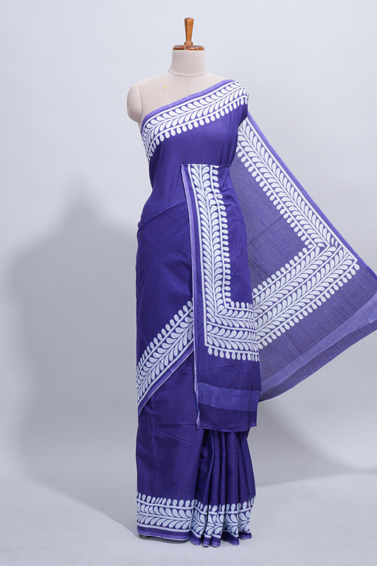 Violet plain mul mul cotton saree with self border and matching blouse