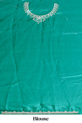 Peacock Green Fendi Satin Saree All -Over Zarkan Diamond Stone Work