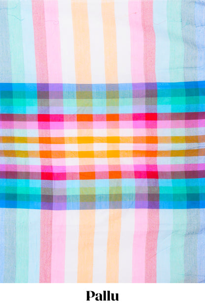 Khadi Cotton Saree Multi Colour Saree Along With Blouse