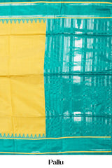 Yellow Retta Petta Art Silk Saree With Plain Body Retta Petta BorderContrast Intricate Gold Zari Stripes Pallu