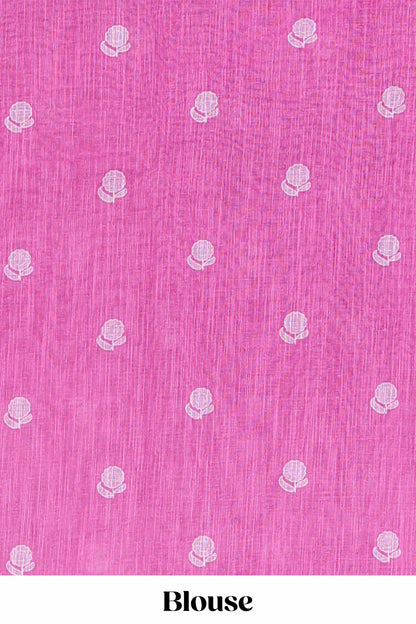 Purple Linen Cotton Body Flower Print With Border Pichwai and Lotus Flower Print and Printed Blouse