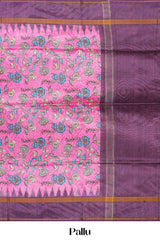 Pink chanderi Saree Floral Vine Design Across The Body With Contrast Pallu