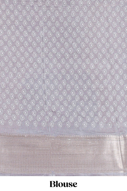 Grey Semi Banaras Dola Silk Floral Printed With Jacquard Border
