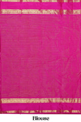 Kanchipuram Vaira Oosi Silk Saree in Bright Pink with Gold Zari and Contrast Magenta Border