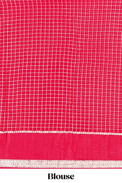 Rani Pink Georgette Sarees All Over Zari Check With Satin Border