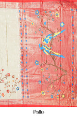 Semi Banaras Paithani Saree Foil Print Across The Body With Contrast Pallu
