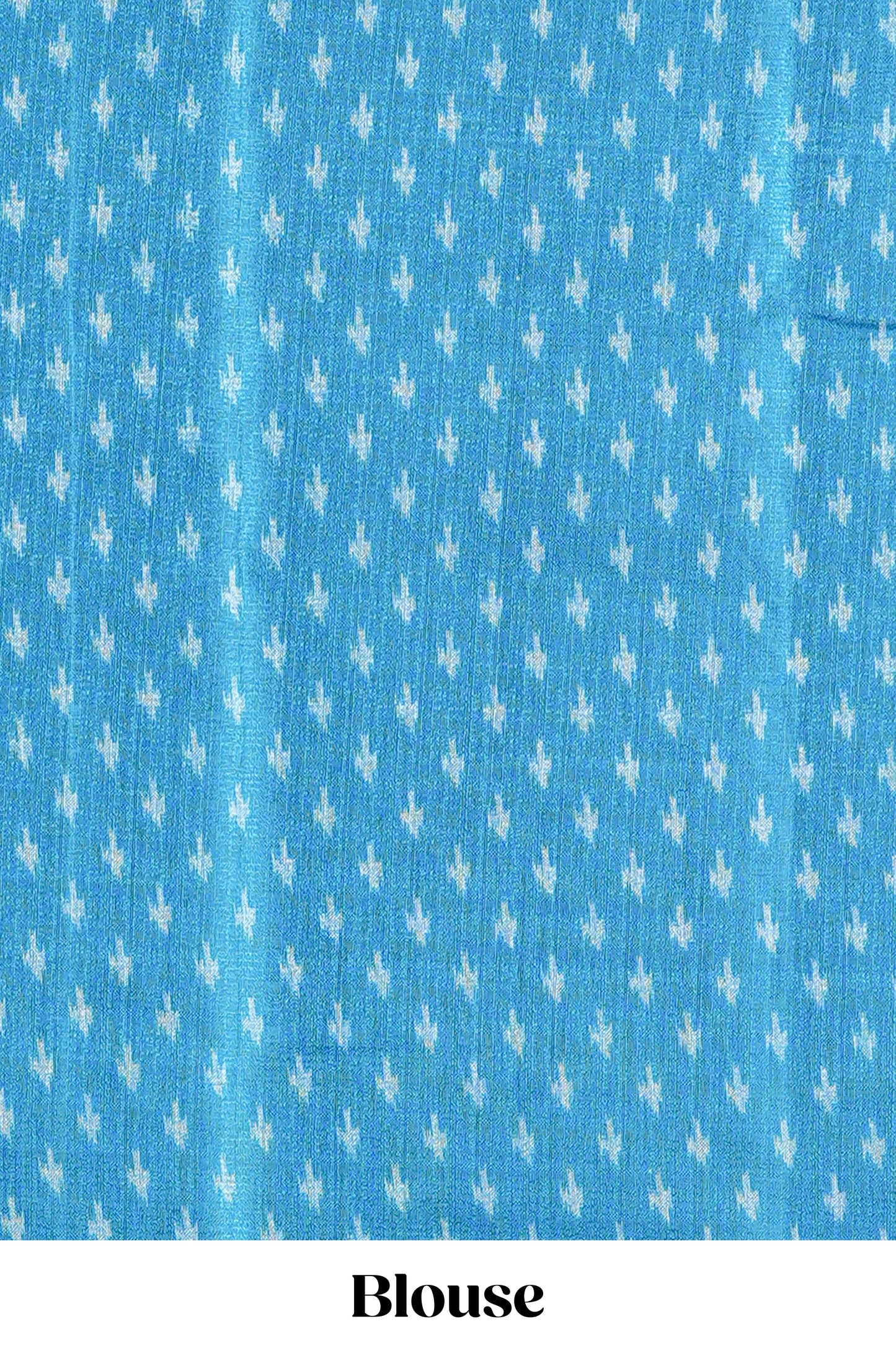 Blue & white geometric ikkat style south cotton saree with striped pallu and blouse