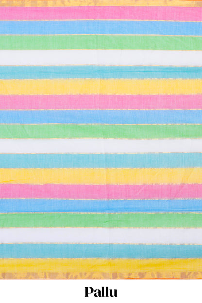 Khadi Cotton Saree Multi Colour Saree Along With Blouse