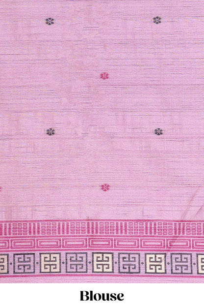 Lavender munga cotton peacock butta saree with fine thread weaving, borderless style and matching blouse
