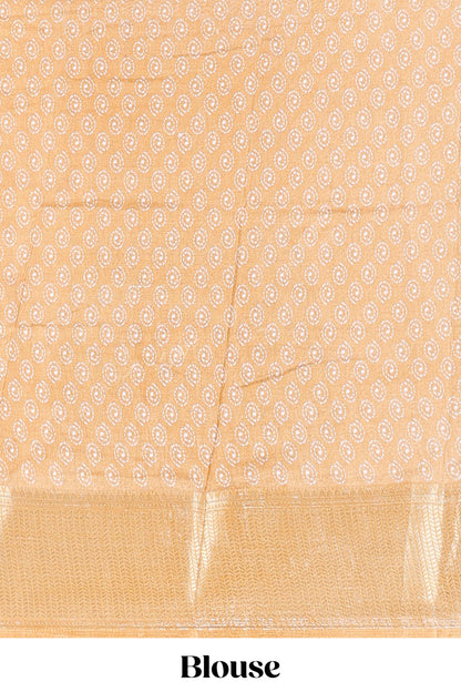 Brown Semi Banaras Dola Silk Floral Printed With Jacquard Border