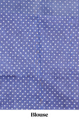 Blue floral and geometric print south cotton saree with self border and matching blouse