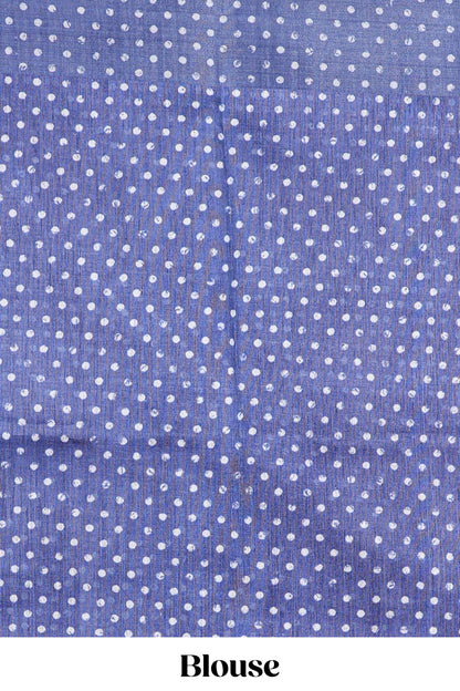 Blue floral and geometric print south cotton saree with self border and matching blouse