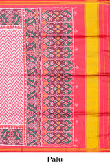 Red Art Silk Saree Chevron Design Across The Body With Contrast BorderPatola Design Pallu Along Blouse
