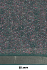 Green Semi Chiffon Pattachitra Printed Saree With Jacquard Border Along With Blouse