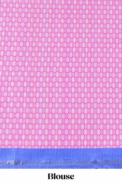 Pink striped floral butta art tussar saree with contrast zari border and matching pallu