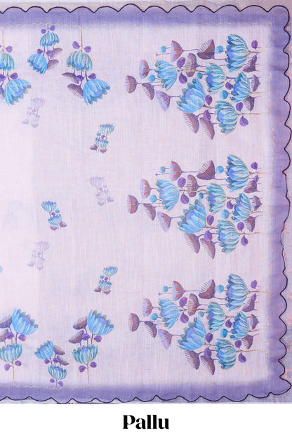 Linen Saree Body Printed With Outing Zari With Piping Cut Work Border With Printed Pallu And Blouse