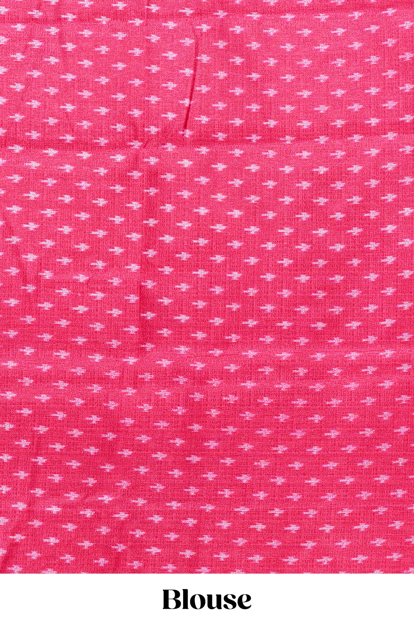 Pink & white geometric ikkat style south cotton saree with striped pallu and blouse