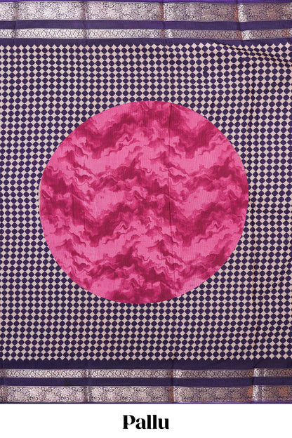 Semi Chiffon Saree All Over Moon Design And Retta Petta Border