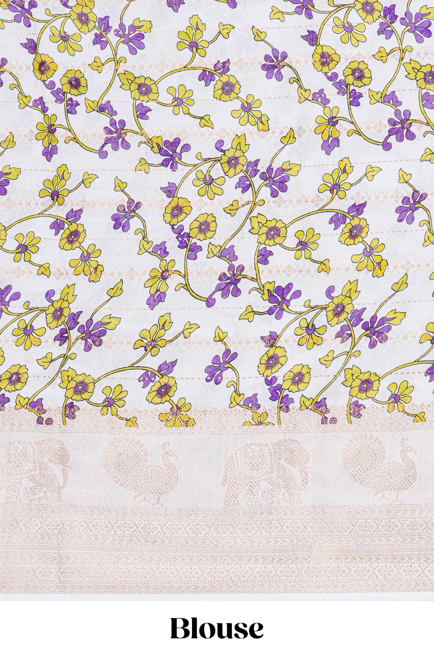 dolo silk saree with tie and dye abstract print all over body with kanchipuram border and rajastani village art pallu and floral print blouse