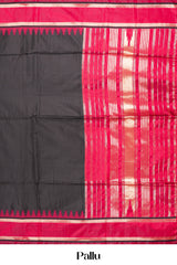 Black Art Silk Saree With Plain Body Contrast Gold Zari Stripes Pallu