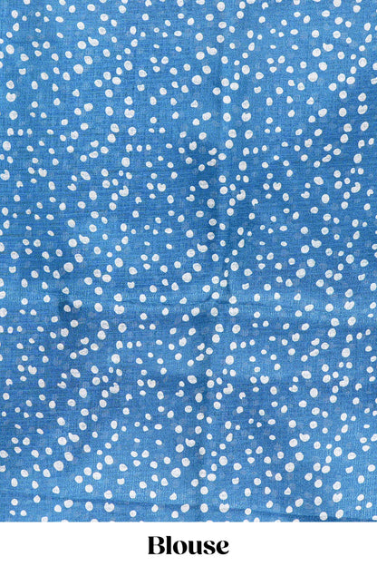 Blue Khadi Cotton Body And Pallu All Over Batick Print Design