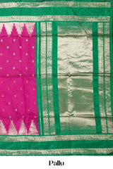 Pink Semi Art Silk Saree Delicate Golden Zari Motifs Along With Thalampoo Zari Woven Across The Body. The Border Is Broad With Intricate Floral Zari Weaving Rich Golden Zari Pallu