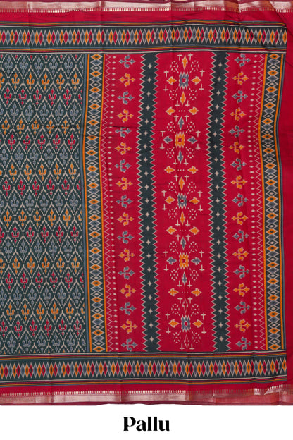 Green Semi Tussar Saree Ikkat Print Across The Body And Contrast Pallu