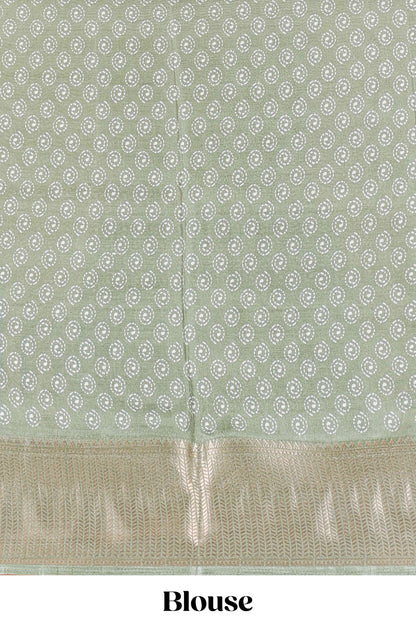 Powder Green  Semi Banaras Dola Silk Floral Printed With Jacquard Border