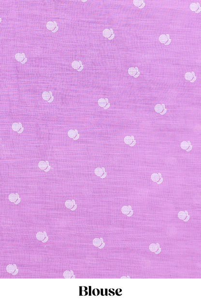 Lavender Linen Cotton Body Flower Print With Border Pichwai and Lotus Flower Print and Printed Blouse