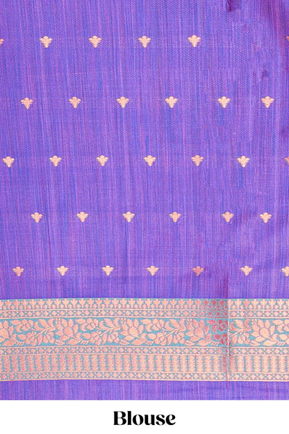 Violet Semi Soft Silk Saree Body All Over Leaf Motifs Zari Butti And Bentex Border With Grand Zari