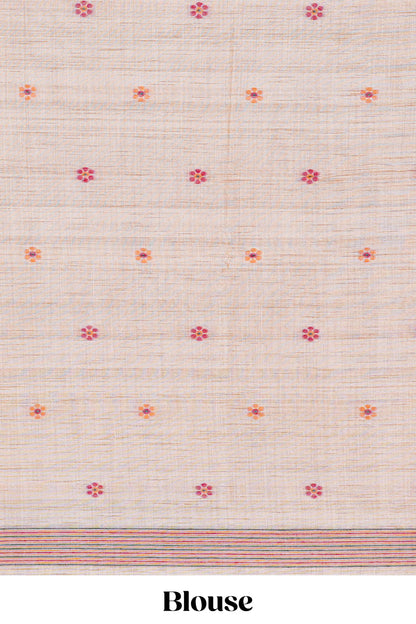 Borderless sandal animal themed woven munga cotton saree with printed pallu and blouse