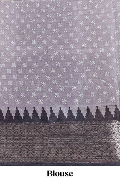 Grey Dola Silk Saree  Floral Printed With Jacquard Border