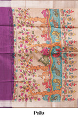 Chappa Tussar Saree Plain Body With Kalamkari Print Pallu