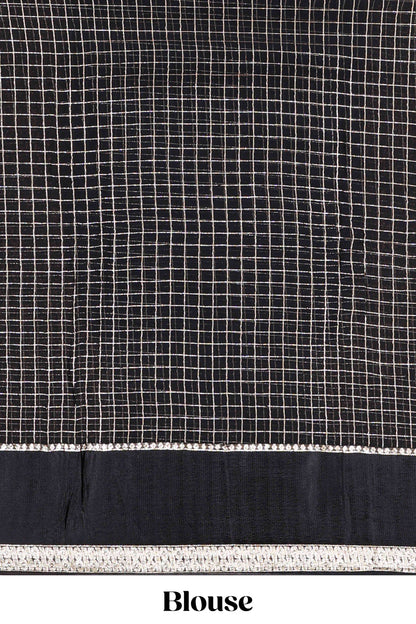 Black Georgette Saree All Over Zari Check With Satin Border