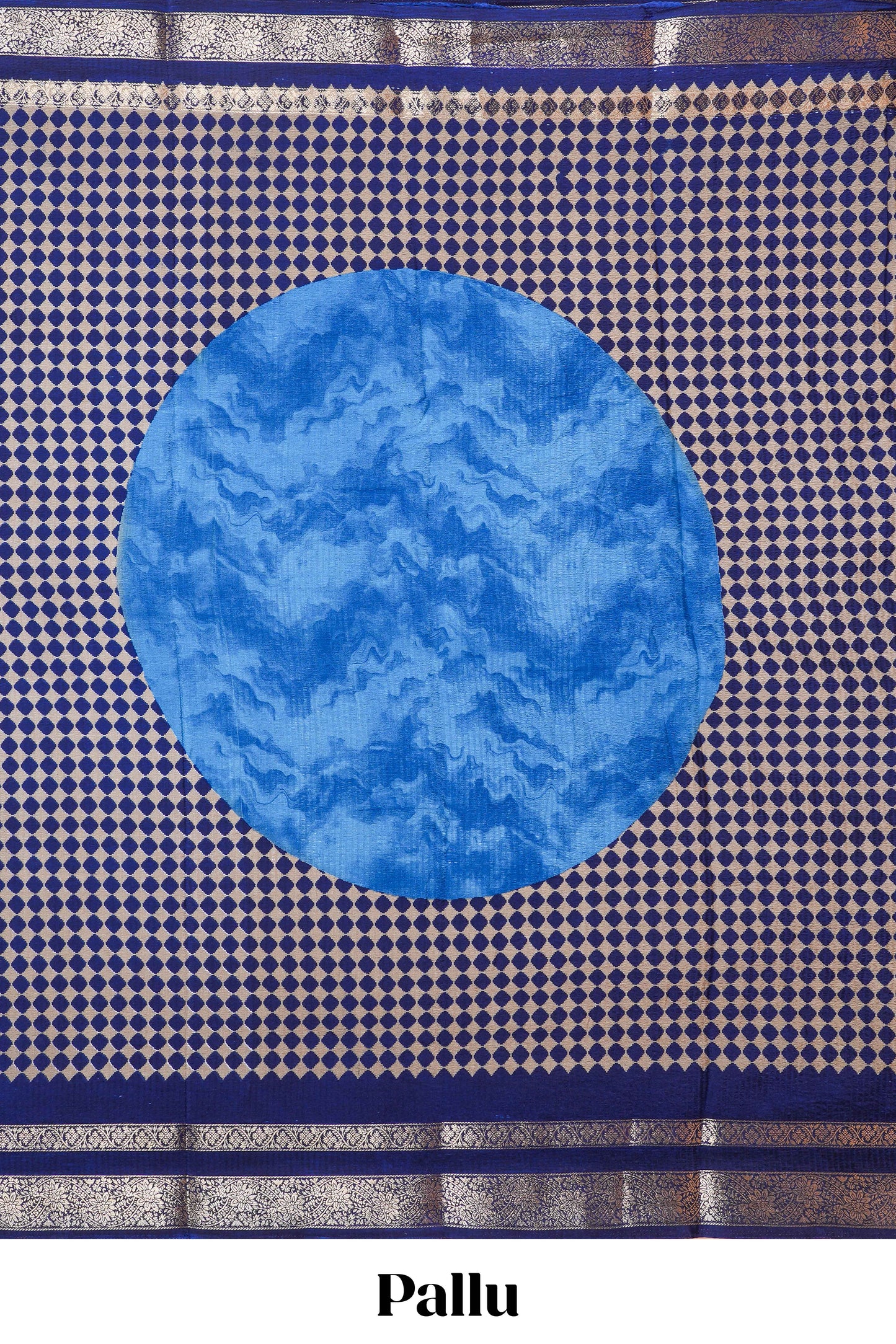 Blue Semi Chiffon Saree All Over Moon Design And Retta Petta Border